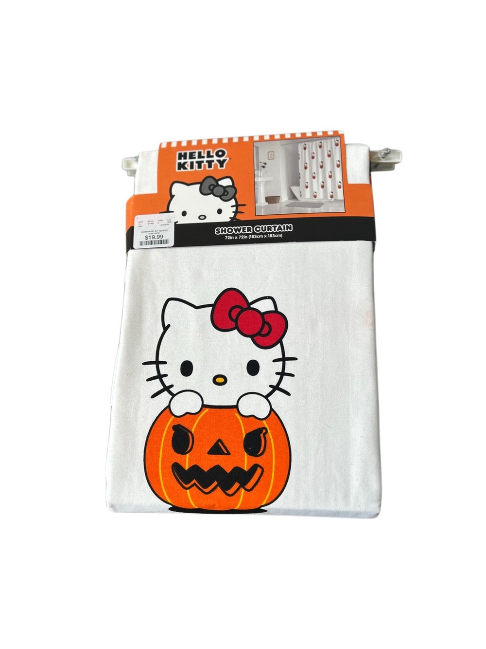 NWT Hello Kitty Halloween Pumpkin Fabric Shower Curtain 72x72 Sanrio - Picture 3 of 8